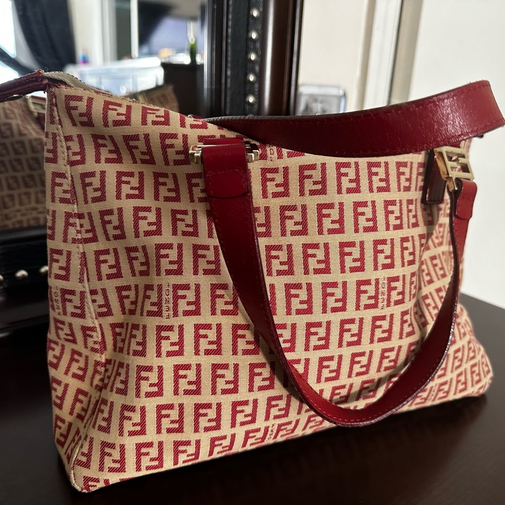 Red and beige Fendi bag